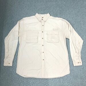 Rugged Earth Outfitters Shirt Mens Medium Tan Khaki Fishing Hiking Safari Vented